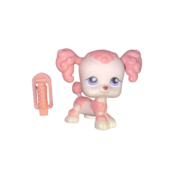 littlest pet shop # 225 pink poodle puppy dog with purple eyes & real hair - Picture 7 of 8